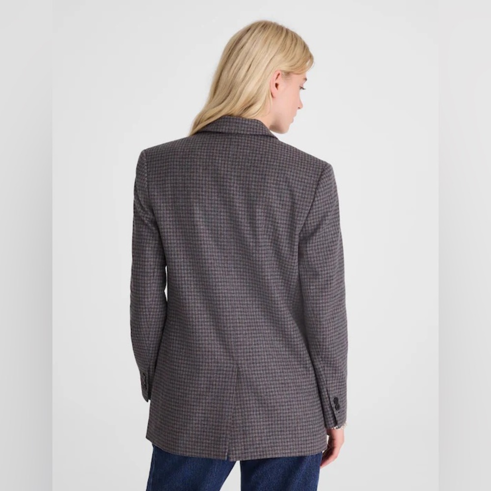 Madewell The Mercer Relaxed Checked Wool Blend Blazer Size L Blue Brown Plaid - Picture 2 of 8